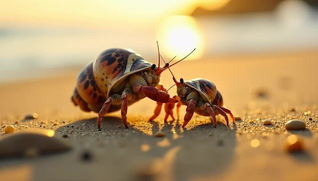 Hermit crab nudging its baby