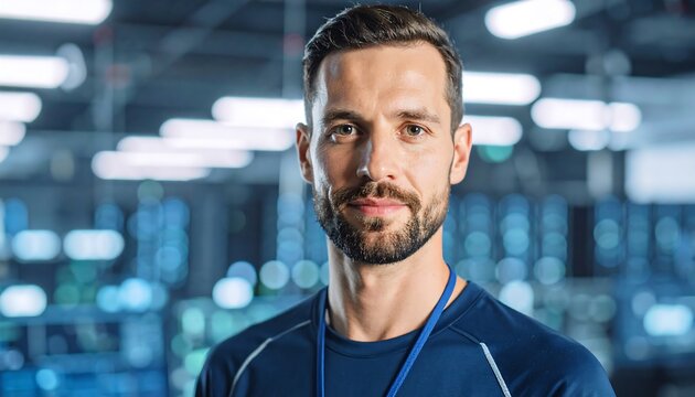 Man Posing in Front of Computer Servers Data Center