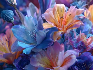 Vibrant, colorful flowers bloom in a serene garden.