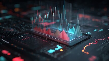 Futuristic Stock Market Data Visualization: Holographic Charts and Graphs on Tech Interface