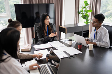 Business People brainstorming Meeting Design Ideas use post it notes to share idea professional...