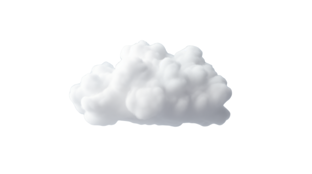 Fluffy white cloud floats serenely, perfect for sky replacement and weather visuals isolated on white or transparent png.