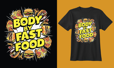 Humorous t shirt design celebrating a love for fast food with a bold graphic and vibrant colors