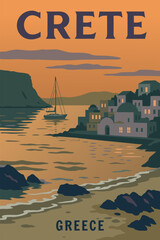 Vintage style travel poster of Crete, Greece