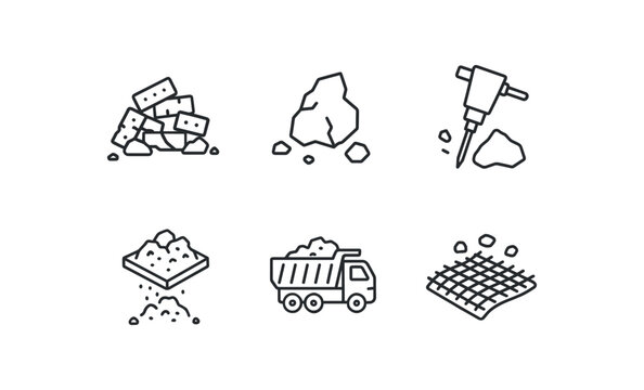 straight perfect stroke icon mono icons style isolated bble collapsed brick heap bble concrete fragment bble breaker hammer bble sifting mesh bble removal tck bble stabilization mat