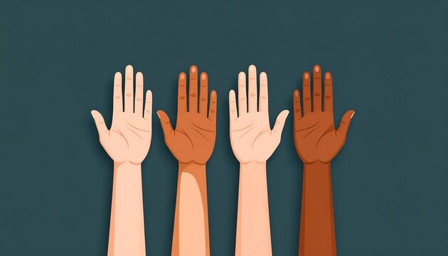 Diverse hands raised in unity