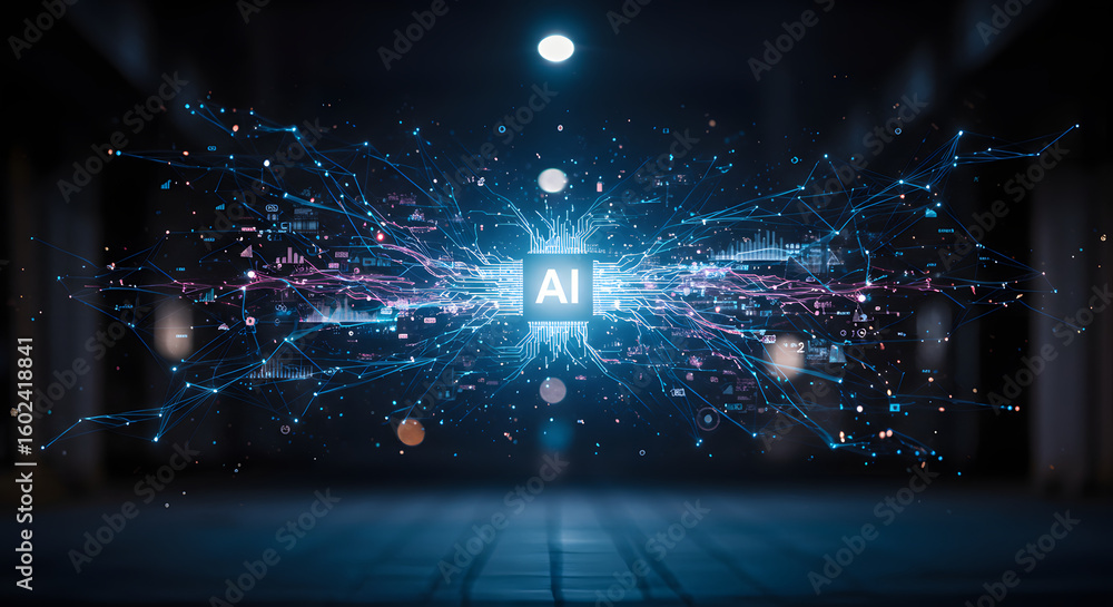 Poster ai core: an abstract representation of a central processing unit, showcasing the concept of artifici