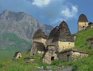 Dargavs, North Ossetia-Alania, Russia. City of the dead, ancient necropolis in the mountains of North Caucasus.