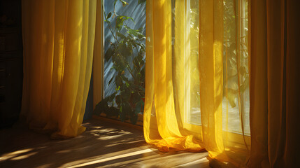 Sunlit Serendipity: Infusing Warmth and Elegance through Yellow Curtains in a Tranquil Space