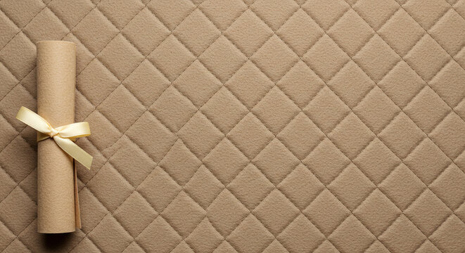 Elegant diploma certificate scroll with ribbon on quilted background for graduation celebration event