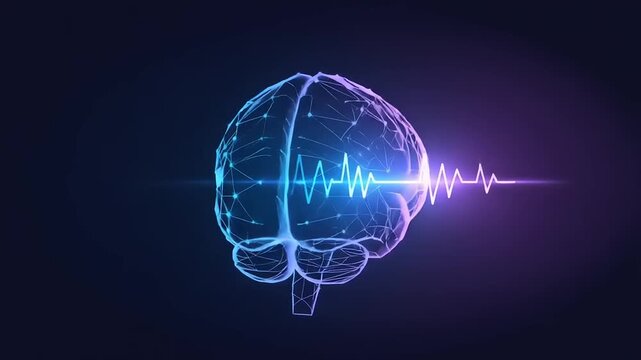 Digital representation of a brain with a highlighted neural activity pattern.