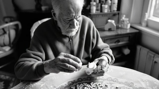 Elderly gentleman engaging in traditional craft work.