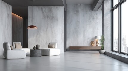 Modern minimalist living room with large windows (4)
