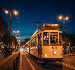 Naklejka premium tram at night