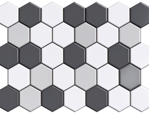Glossy 3D hexagonal grid tile pattern, isolated on a transparent background