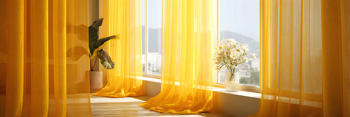Sunlit Serendipity: Infusing Warmth and Elegance through Yellow Curtains in a Tranquil Space