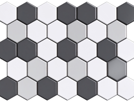 Glossy 3D hexagonal grid tile pattern, isolated on a transparent background - Powered by Adobe