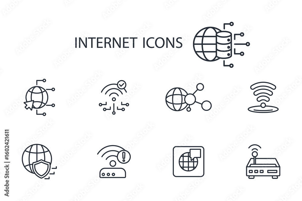 Poster internet icon set.vector.editable stroke.linear style sign for use web design,logo.symbol illustrati