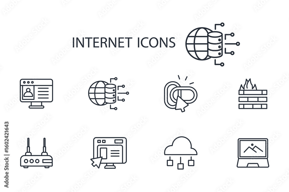 Poster internet icon set.vector.editable stroke.linear style sign for use web design,logo.symbol illustrati