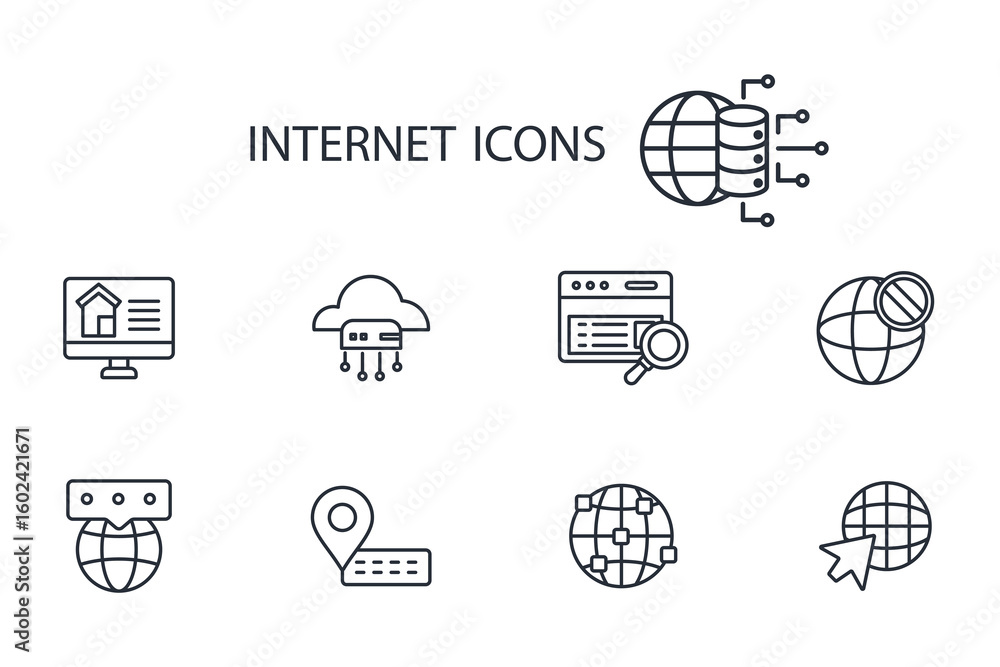 Poster internet icon set.vector.editable stroke.linear style sign for use web design,logo.symbol illustrati