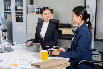 Team businesswoman analyzing financial graphs, calculating company expenses, and planning investments, corporate, accounting, and economic strategy.