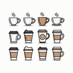 Various Coffee Cup Designs Collection of Coffee Mugs Takeout Cups and Ceramic Mugs Perfect for Cafe Menu Design and Branding