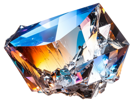 Irregular crystal shard with reflective surfaces, isolated on a transparent background