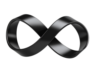 Matte geometric Mobius strip in monochrome black, isolated on a transparent background