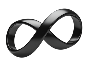 Matte geometric Mobius strip in monochrome black, isolated on a transparent background