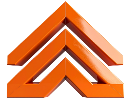 Geometric zigzag structure in glossy orange, isolated on a transparent background