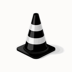 Isolated Black and White Striped Traffic Cone Symbolizing Road Construction Safety and Caution on a White Background