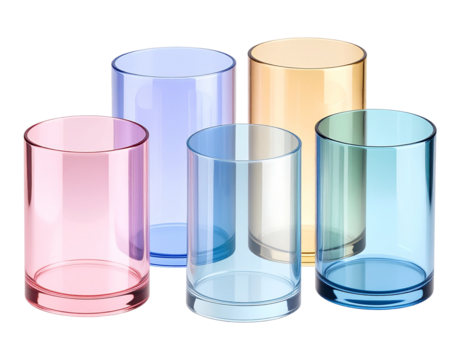 Intersecting transparent cylinders in pastel gradient, isolated on a transparent background