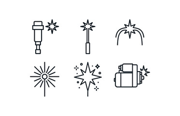 Fototapeta premium straight perfect out stroke icon mono icons style isolated spark ignition coil spark plasma jet spark electric arc spark firework core spark particle emitter spark starter motor