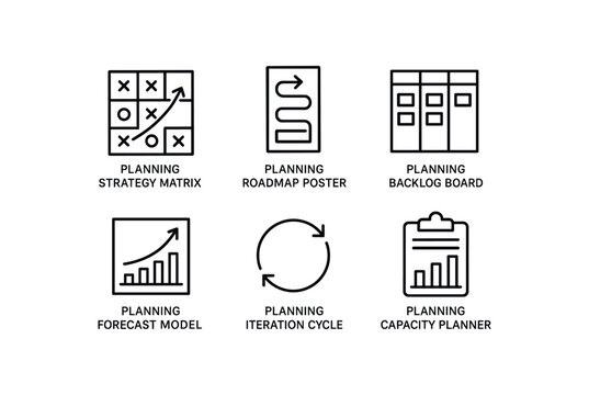 straight perfect out stroke icon mono icons style isolated planning strategy matri planning roadmap poster planning backlog board planning forecast model planning iteration cycle planning
