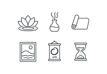 straight perfect out stroke icon mono icons style isolated lotus flower pond aroma diffuser yoga mat calming painting Zen calligraphy scroll relaation timer