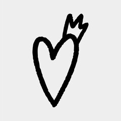 Cute ink heart isolated on a gray background. Vector hand-drawn illustration in doodle style. Perfect for cards, decorations, various designs.