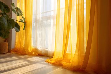 Sunlit Serendipity: Infusing Warmth and Elegance through Yellow Curtains in a Tranquil Space