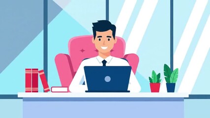 Man Smiling and Relaxing at Office Desk - Powered by Adobe