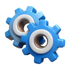 Two interlocking blue gears with white centers on a transferent background