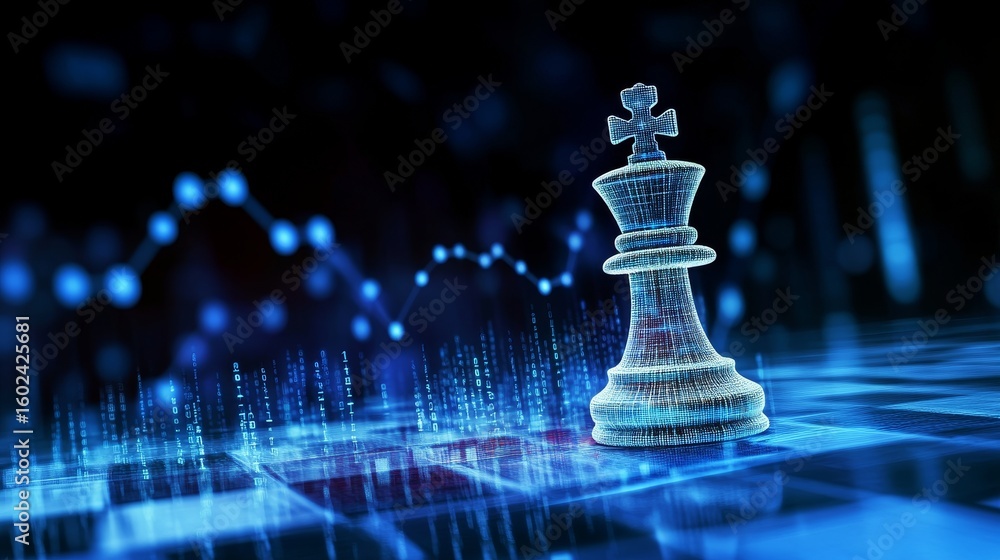 Poster dynamic strategy and tactical moves in a digital chess game representing modern algorithmic thinking