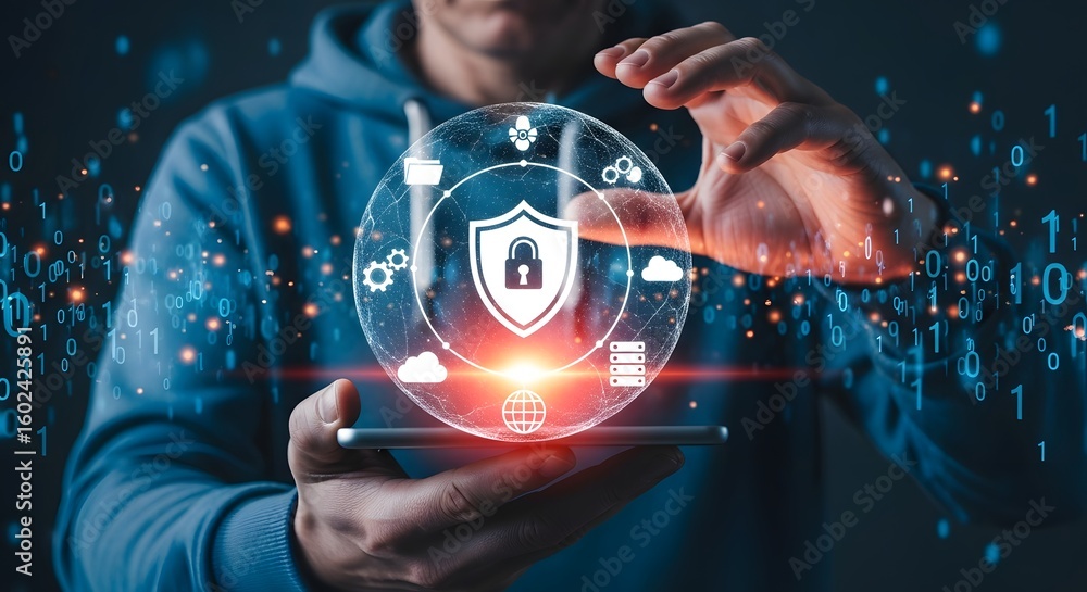 Poster elevate your cybersecurity with stunning visuals of data protection on mobile devices for modern bus