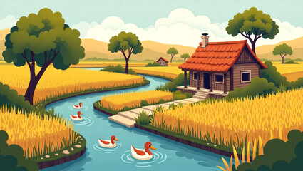 rural landscape with a house