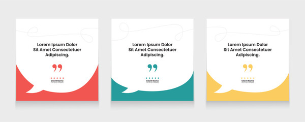 Quote frames blank templates set. Set of speech bubble quotes template. Textbox isolated on a color background. Testimonials text in brackets, citation empty quote bubbles.