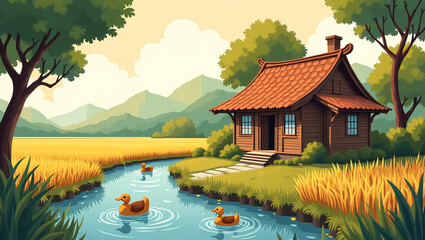 rural landscape with a house