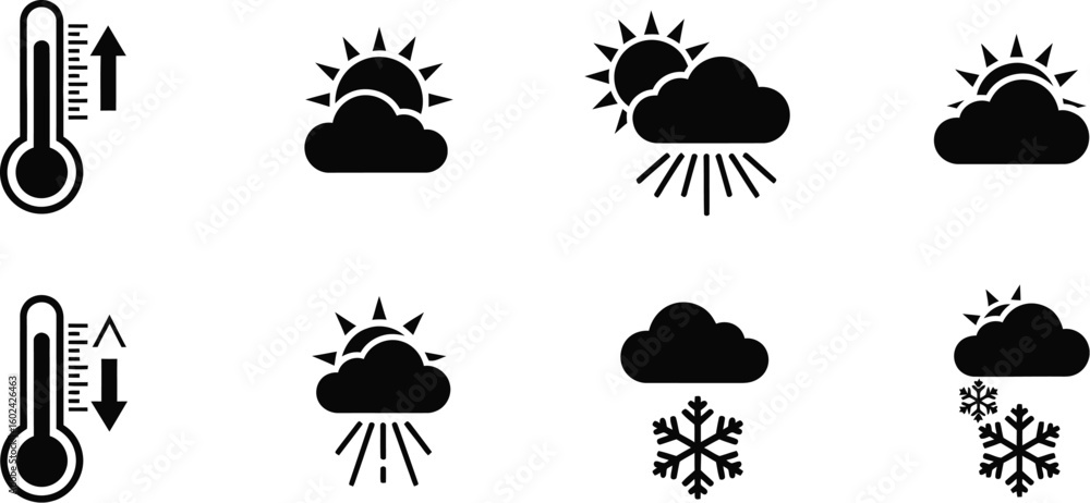 Poster vector art of weather icons showing temperature changes and weather conditions
