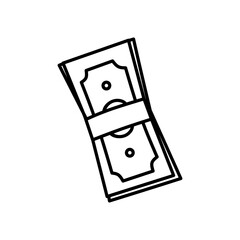 Stack of dollar bills isolated on a white background. Vector hand-drawn illustration in doodle style. Perfect for logo, various designs. Savings, finance, investments.