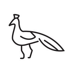 Single outline icon of a peacock, made in editable stroke style. Suitable for decorative, wildlife, or exotic bird visuals.