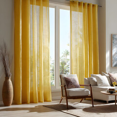 Sunlit Serendipity: Infusing Warmth and Elegance through Yellow Curtains in a Tranquil Space