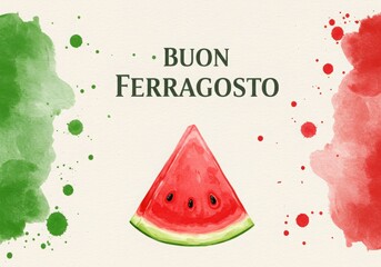 Buon ferragosto with italian flag colors and watermelon slice