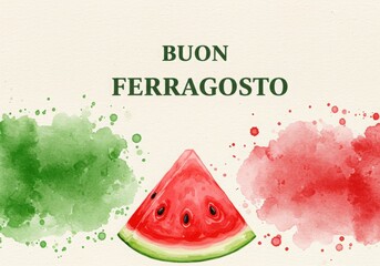 Buon ferragosto greeting with italian flag colors and watermelon slice